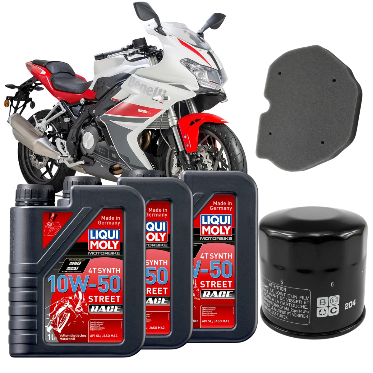 KIT MANTENCION BENELLI TNT 300/302R/302S FILTROS+ LIQUI MOLY 10W50