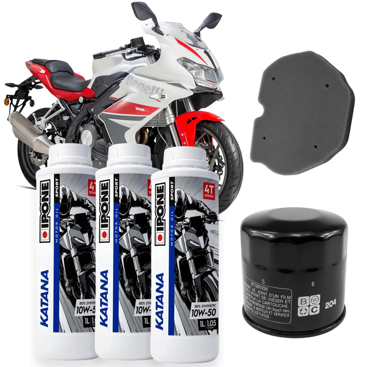 KIT MANTENCION BENELLI TNT 300/302R/302S FILTROS+IPONE 10W50