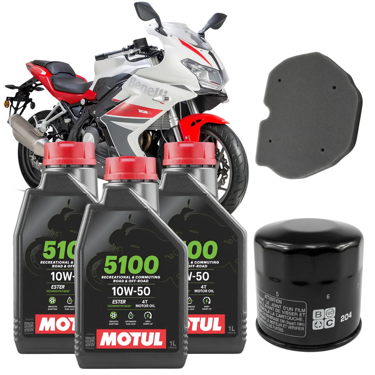 KIT MANTENCION BENELLI TNT 300/302R/302S MOTUL 10W50+FILTROS